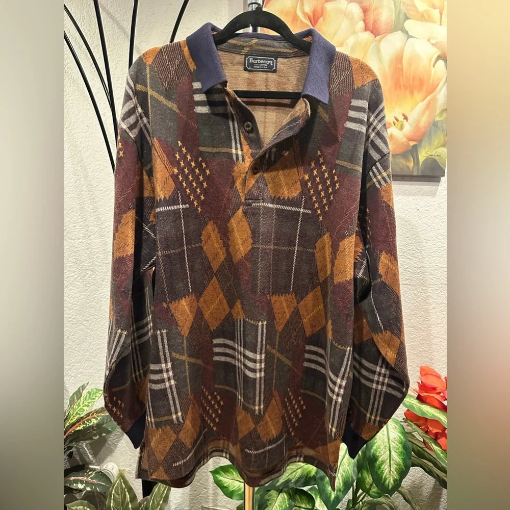 Authentic Burberry multicolor longsleeve polo shirts size L/XL (runs big)